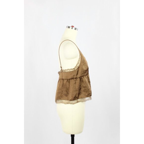 Aritzia LITTLE MOON Sedum Brown Satin Cropped Peplum Camisole Tank Top, Size S - Picture 2 of 15